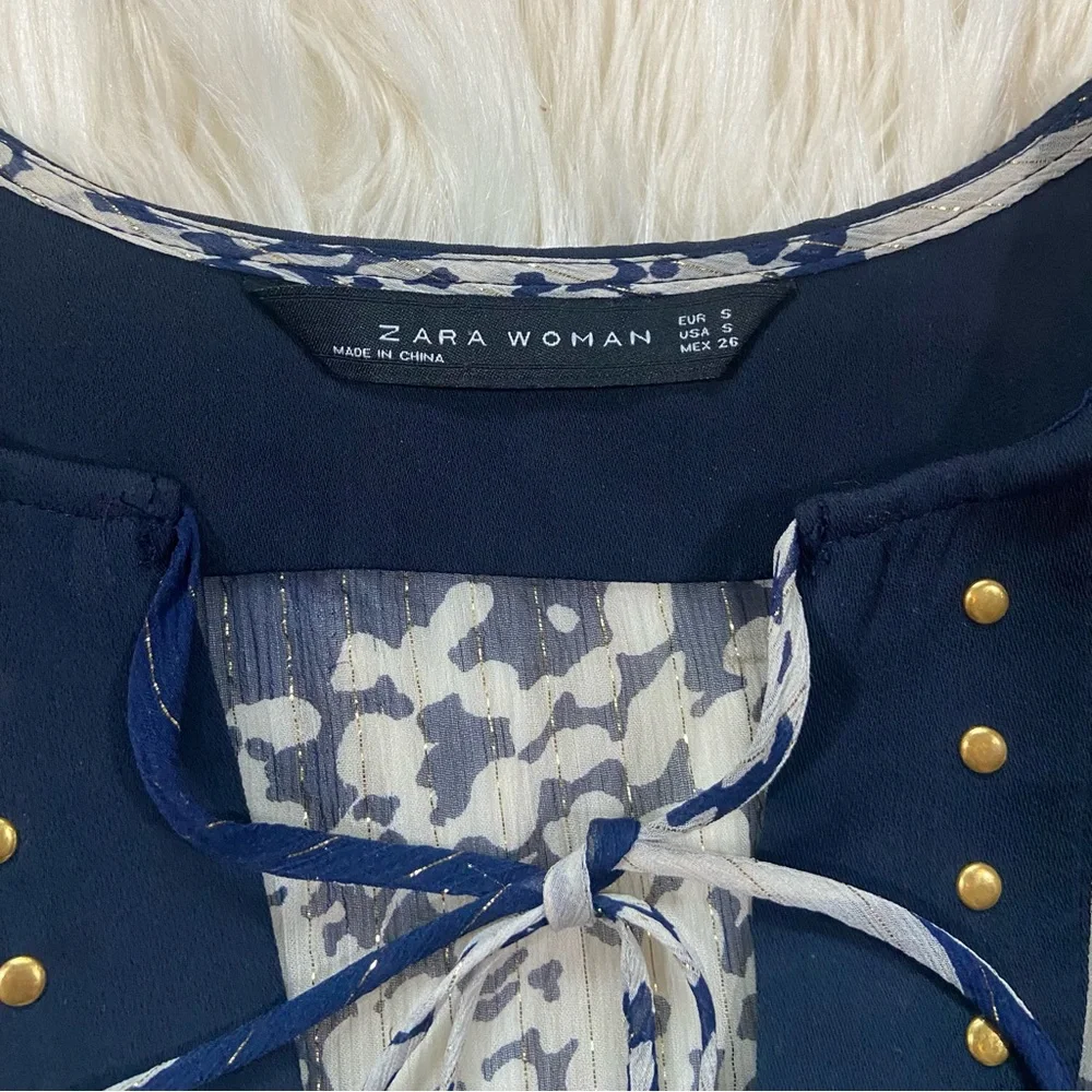 Zara | Navy Studded Blouse - Picture 6 of 7